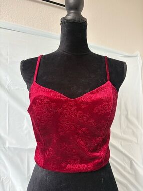 Monteau Red Velvet Embossed Spaghetti Strap Camisole